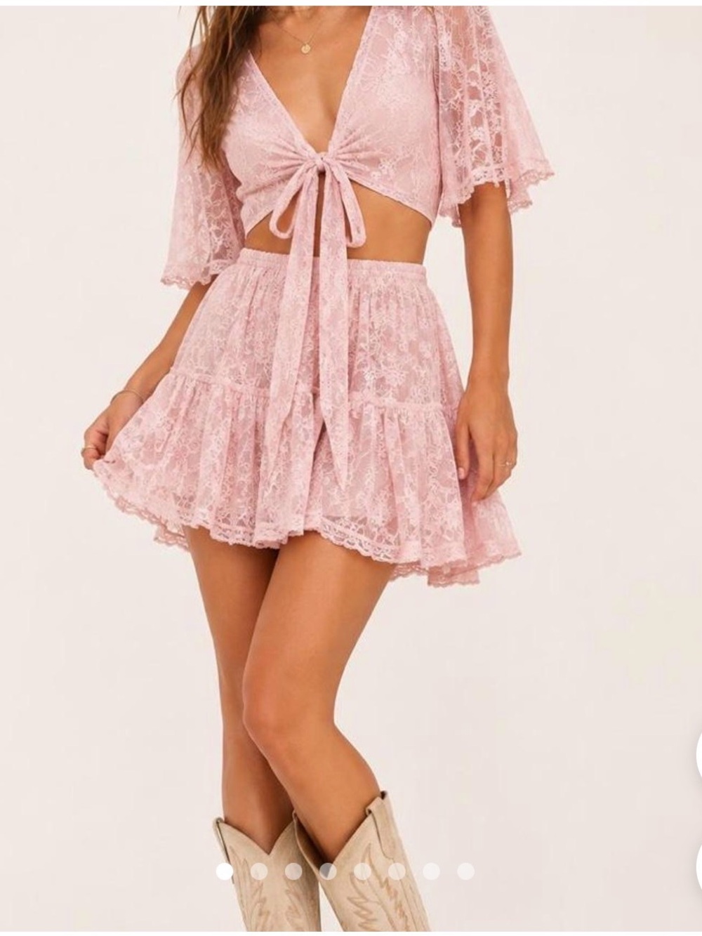 Free People Pink Dawn Lace Tiered Mini Dress
